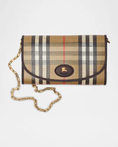 Burberry Highlands Check Flap Continental Wallet On Chain In Sand