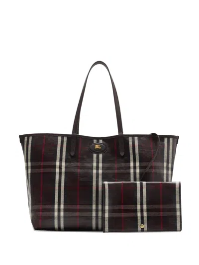 Burberry Highlands Check Tote Bag In Brown