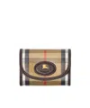 Burberry Compact Wallet With Leather Inserts In Check Pattern In Sand