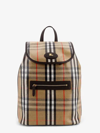 Burberry Highlands Coated Canvas Backpack With Front Logo In Sand