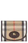 Burberry Compact Wallet With Leather Inserts In Check Pattern In Brown