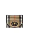 Burberry Compact Wallet With Leather Inserts In Check Pattern In Black