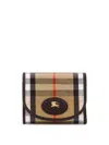Burberry Compact Wallet With Leather Inserts In Check Pattern In Burgundy