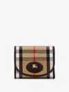 Burberry Compact Wallet With Leather Inserts In Check Pattern In Burgundy