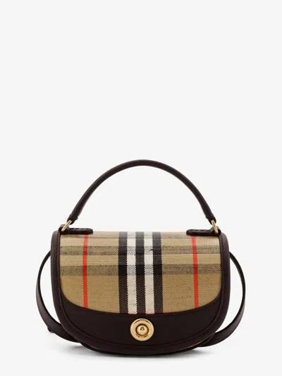 Burberry Highlands Crossbody Bag With Check Motif In Sand
