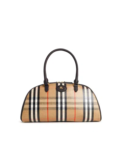 Burberry Highlands Leather Blend Bowling Bag In Sand