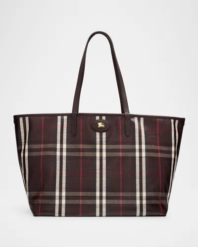 Burberry Highlands Medium Coated Check Tote Bag In Brown