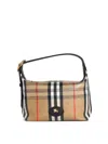 Burberry Women Coated Canvas Handbag With Check Pattern In Sand