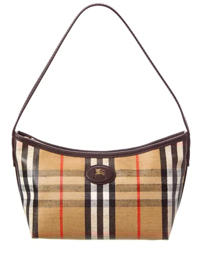 Burberry Womens Sand Mini Highlands Waxed-cotton Baguette Shoulder Bag In Brown