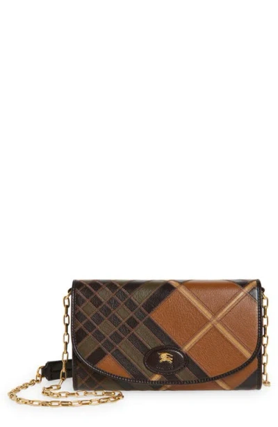 Burberry Highlands Patchwork Check Leather Wallet On A Chain In Brown
