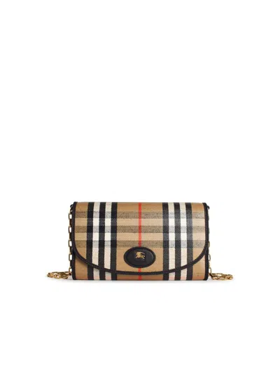 Burberry 'highlands' Sand Cotton Blend Crossbody Wallet In Neutral