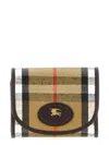 Burberry Compact Wallet With Leather Inserts In Check Pattern In Sand
