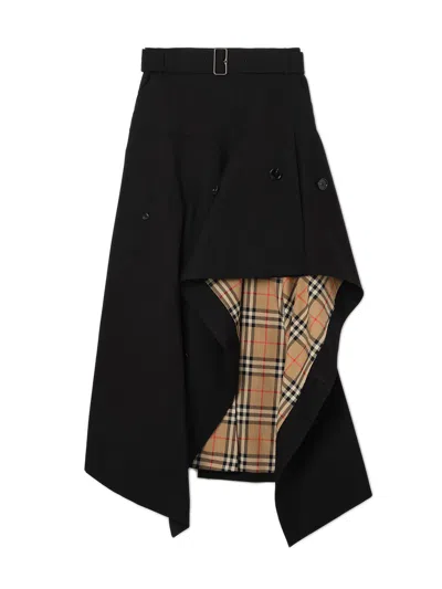 Burberry High-waisted Asymmetrical Midi Cotton Gabardine Skirt In Nero