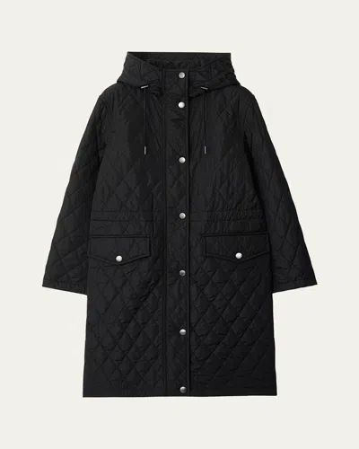 Burberry Hillgate Quilted Long Hooded Jacket In Black