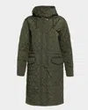Burberry Hillgate Quilted Long Hooded Jacket In Green
