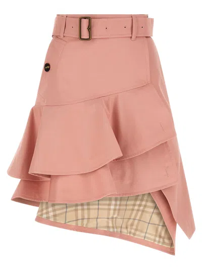 Burberry Hollie Skirt Asymmetric Hem Belted Waist In Animal Print