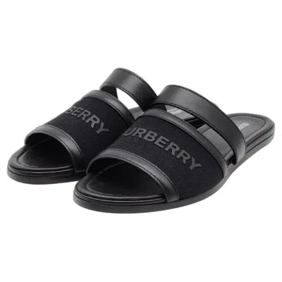Pre-owned Burberry Honour Canvas And Leather Flat Sandals In Black