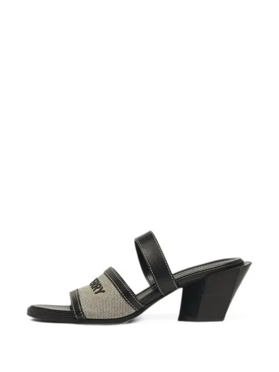 Pre-owned Burberry Honour Canvas Sandals In Black