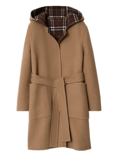 Burberry Hooded Belted Coat In Animal Print