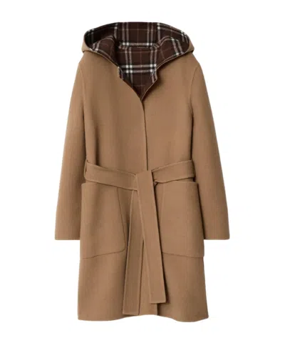 BURBERRY BURBERRY CHECKED HOODED BELTED REVERSIBLE COAT