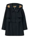 Burberry Hooded Belted Trench Coat In Black