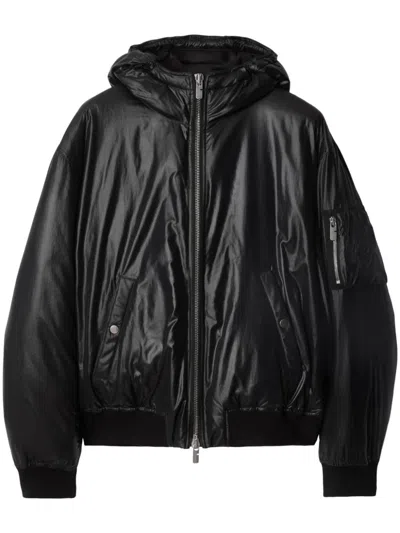 Burberry Hooded Bomber Jacket In Black
