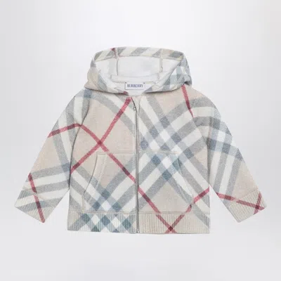 Burberry Hooded Cardigan With Light-coloured Check Motif In Neutral