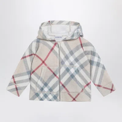 Burberry Hooded Cardigan With Light-coloured Check Motif In Grey