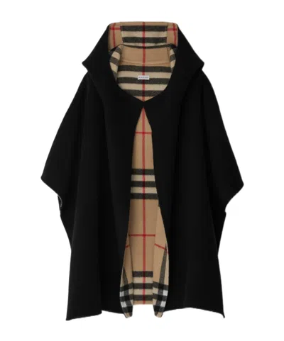 Burberry Hooded Cashmere Cape In Black