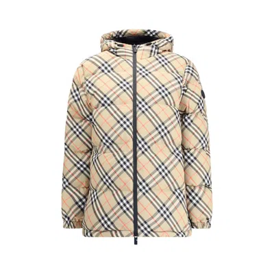 Burberry Women Hooded Check Down Jacket In Neutral