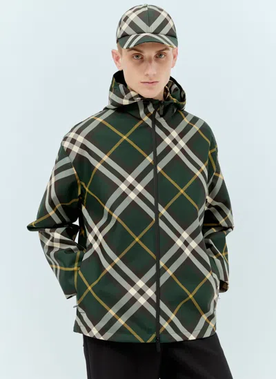 Burberry Hooded Check Jacket In Green