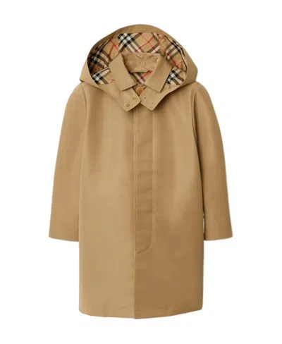 Burberry Kids' Hooded Check-lined Trench Coat In Brown