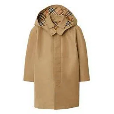 Burberry Hooded Check-lined Trench Coat In Yellow