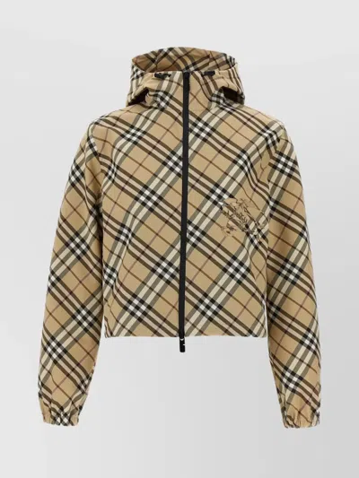 BURBERRY HOODED CHECK PATTERN JACKET WITH ELASTICATED CUFFS
