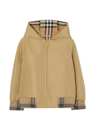 Burberry Kids Lucas Checked Trim Jacket In Brown