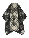 Burberry Hooded Check Wool Cape In Black