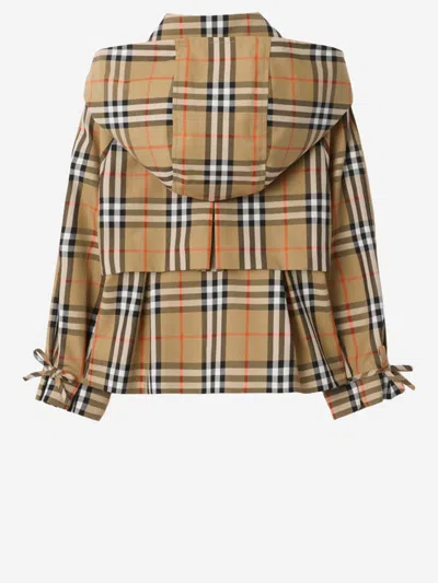 Burberry Hooded Checked Cotton Trench Coat In Brown