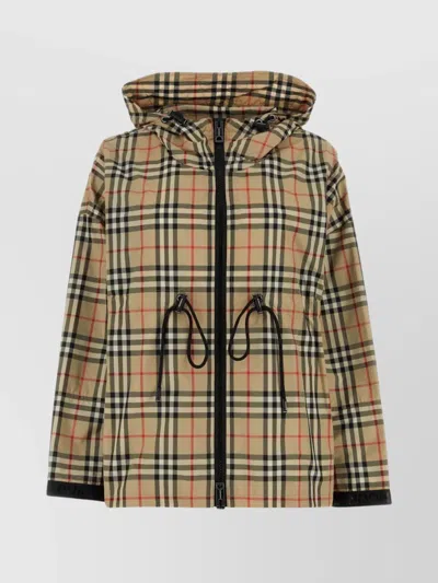BURBERRY HOODED CHECKERED POLYESTER WINDBREAKER