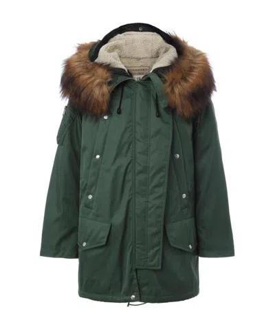 Burberry Hooded Coat In Green