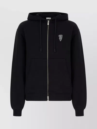 Burberry Hooded Cotton Sweatshirt Kangaroo Pocket In Black