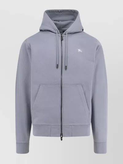 Burberry Hooded Cotton Sweatshirt Kangaroo Pockets In Blue