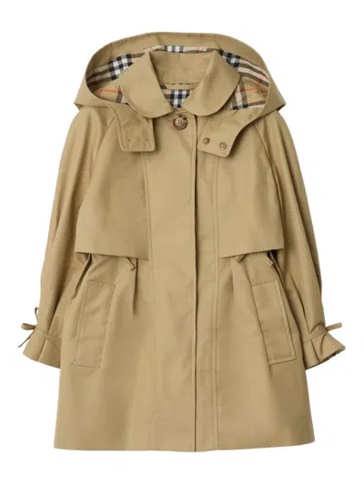 Burberry Kids' Hooded Cotton Trench Coat In Brown