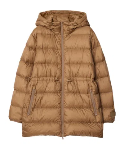 Burberry Hooded Down Jacket In Brown