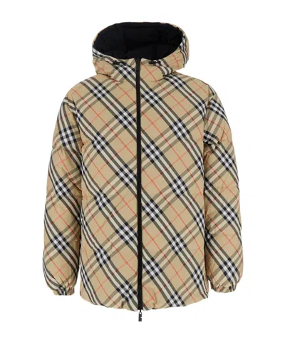 Burberry Hooded Down Jacket In Nude