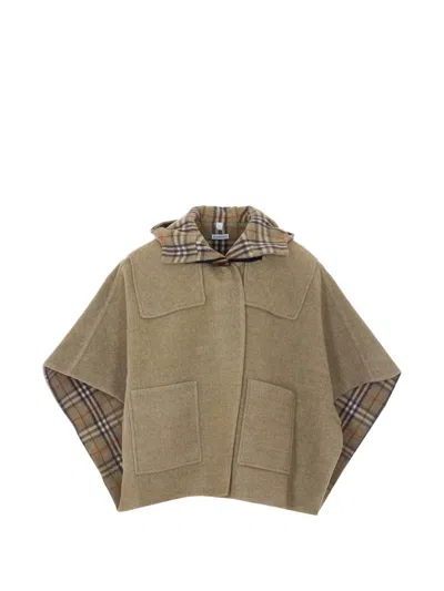Burberry Glade Green Duffle Cape In Brown