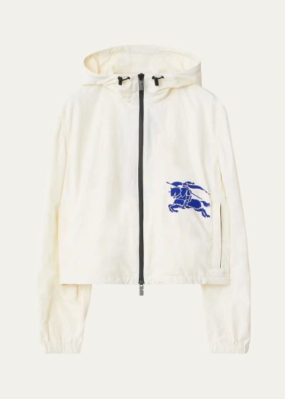 Burberry Hooded Ekd Embroidered Jacket In Salt