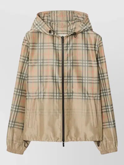 Burberry Hooded Jacket Drawstring Hem Elastic Cuffs In Brown