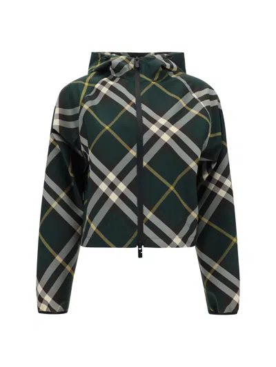 Burberry Check Hooded Jacket In Green