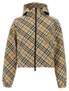 Burberry Hooded Check Pattern Jacket With Elasticated Cuffs In Multicolor