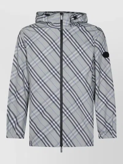 Burberry Hooded Jacket Patterned Design Elastic Cuffs In Gray
